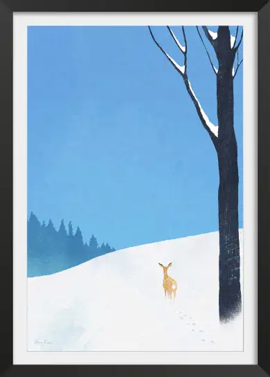 Affiche illustration cerf neige hiver Henry Rivers