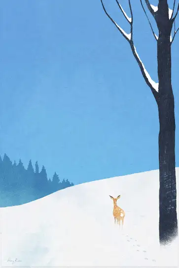Affiche illustration cerf neige hiver Henry Rivers