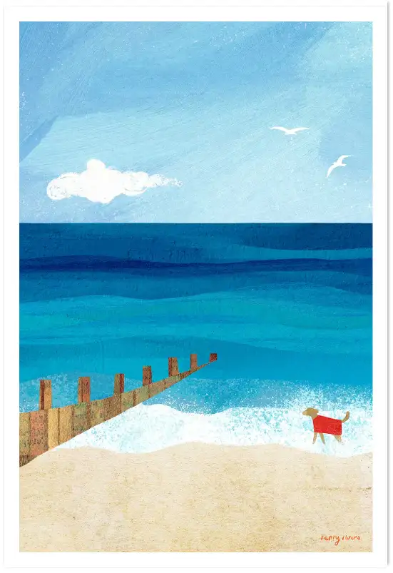 Balade avec un chien sur la plage, esprit vacances et liberté