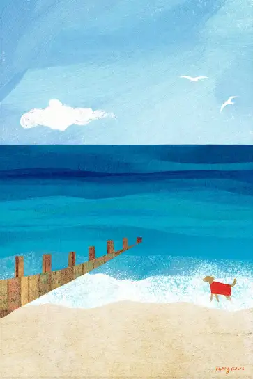 Balade avec un chien sur la plage, esprit vacances et liberté