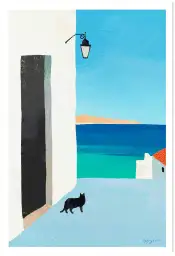Chat noir dans une ruelle méditerranéenne, charme du Sud