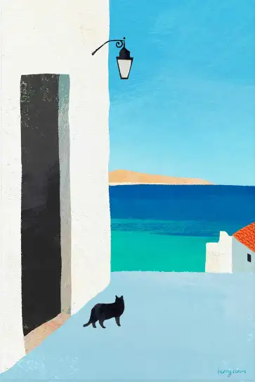 Chat noir dans une ruelle méditerranéenne, charme du Sud