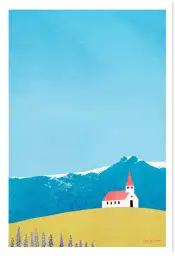 Église en Islande, paysage nordique minimaliste