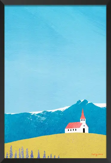 Église en Islande, paysage nordique minimaliste