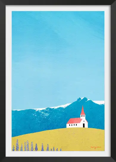 Église en Islande, paysage nordique minimaliste