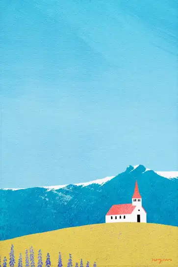 Église en Islande, paysage nordique minimaliste