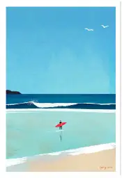 Affiche illustration surfeur planche rouge d'Henry Rivers