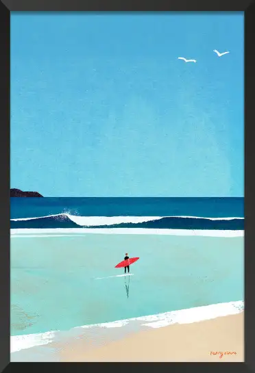 Affiche illustration surfeur planche rouge d'Henry Rivers