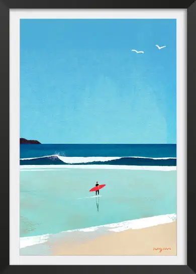 Affiche illustration surfeur planche rouge d'Henry Rivers