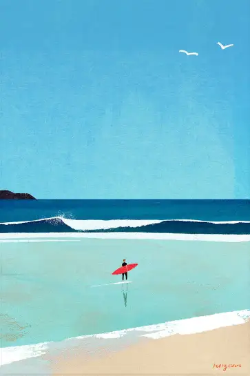 Affiche illustration surfeur planche rouge d'Henry Rivers