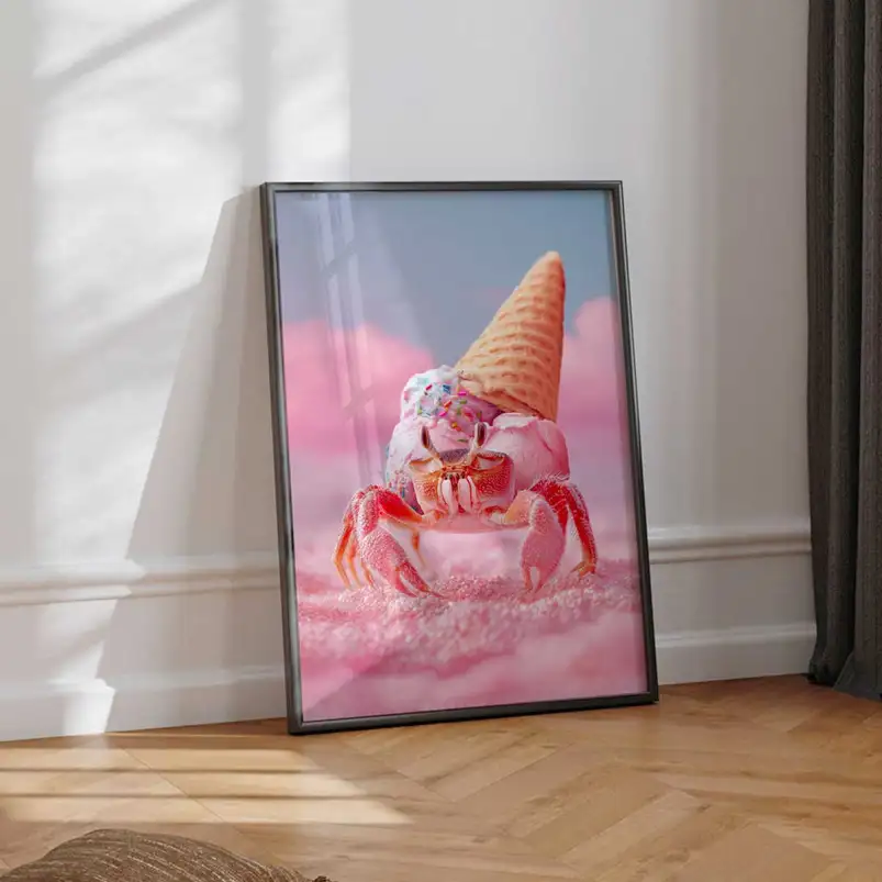 Affiche crabe avec glace en style Pop Art pour une décoration murale insolite et humoristique. Une création originale