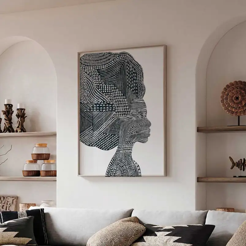 Affiche portrait abstrait noir et blanc graphique