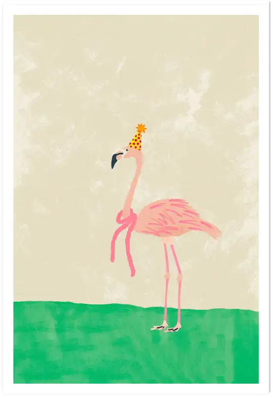 Affiche flamant rose fete - illustration enfant douce