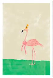 Affiche flamant rose fete - illustration enfant douce