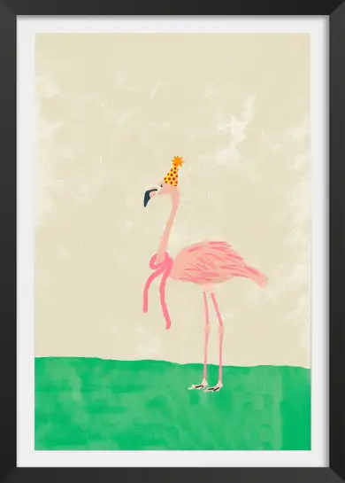 Affiche flamant rose fete - illustration enfant douce