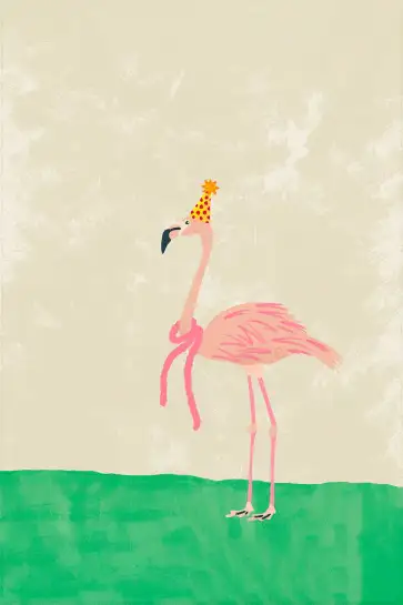 Affiche flamant rose fete - illustration enfant douce