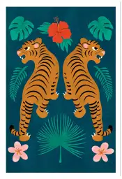 Affiche deux tigres tropical - illustration botanique