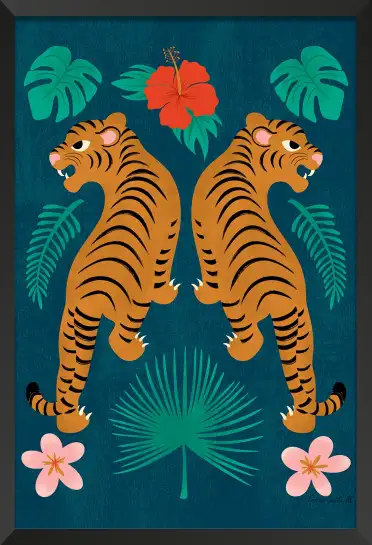 Affiche deux tigres tropical - illustration botanique