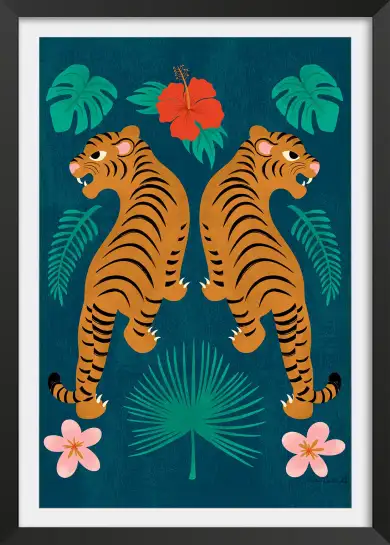 Affiche deux tigres tropical - illustration botanique