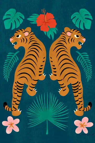 Affiche deux tigres tropical - illustration botanique