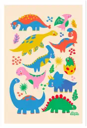 Affiche dinosaures colorés - poster enfant ludique