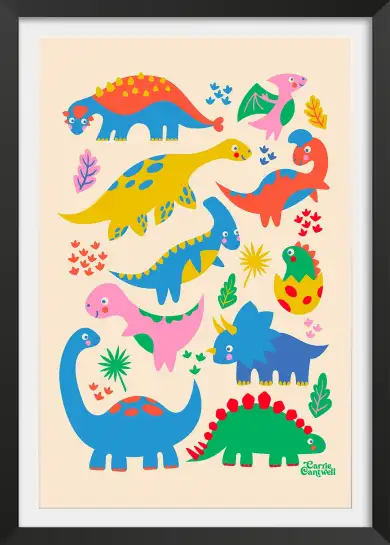 Affiche dinosaures colorés - poster enfant ludique