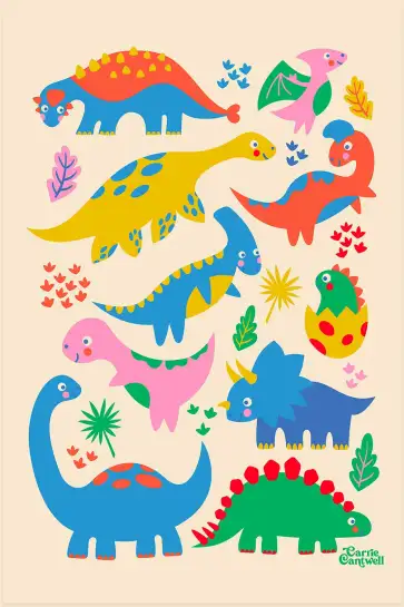 Affiche dinosaures colorés - poster enfant ludique