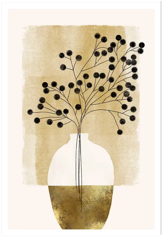 Affiche bouquet graphique doré - illustration florale minimaliste