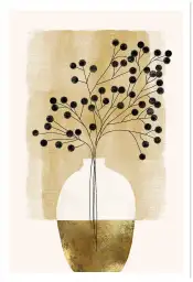 Affiche bouquet graphique doré - illustration florale minimaliste