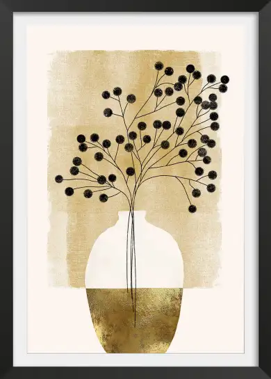 Affiche bouquet graphique doré - illustration florale minimaliste
