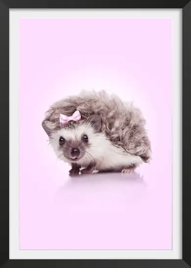 Affiche hérisson noeud rose - photo animalière enfant