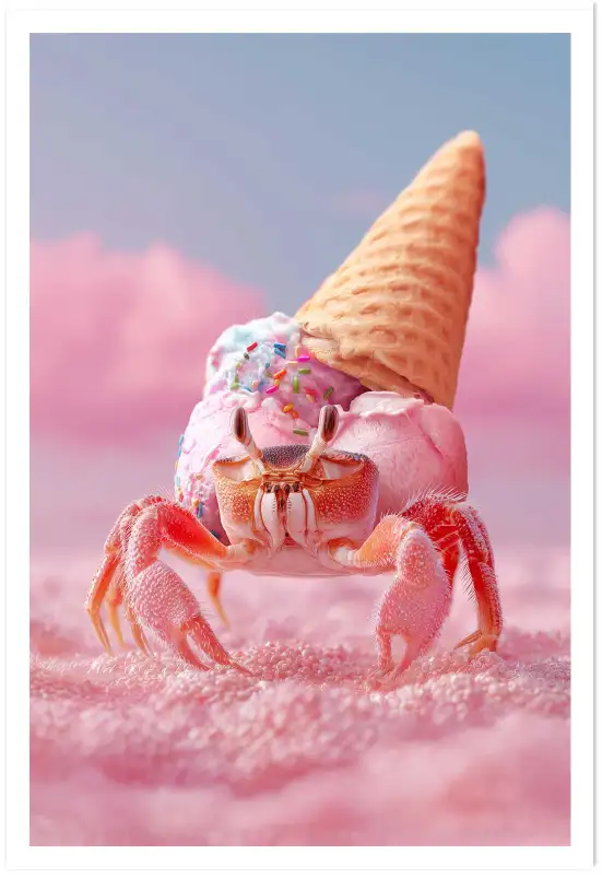 Affiche crab glace crème - photo humour surréaliste