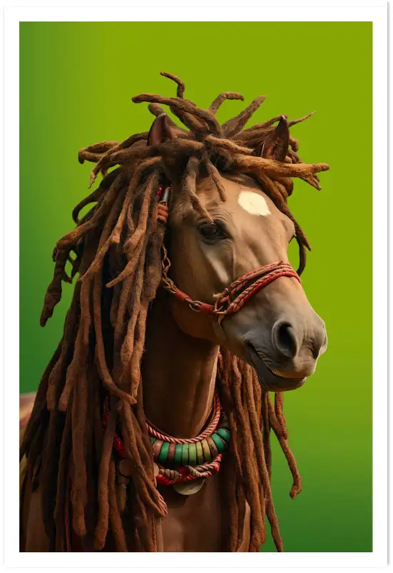 Affiche cheval dreadlocks - portrait animalier humour