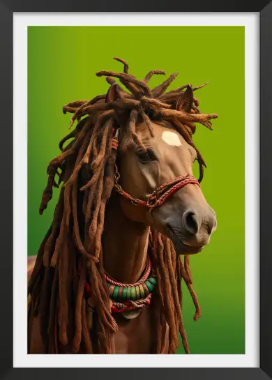 Affiche cheval dreadlocks - portrait animalier humour