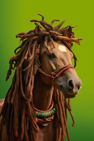 Affiche cheval dreadlocks - portrait animalier humour