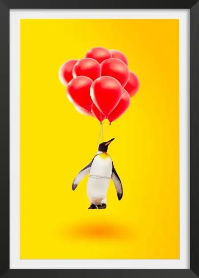 Affiche pingouin ballons rouges - illustration minimaliste