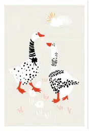 Affiche illustration duo d'oies naïf