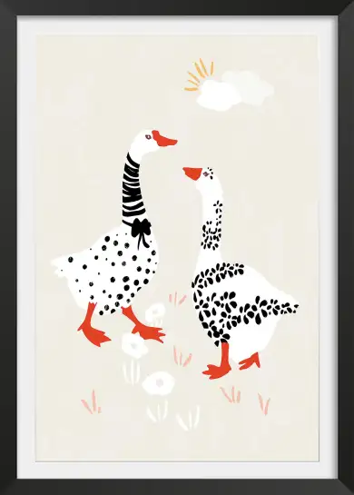 Affiche illustration duo d'oies naïf