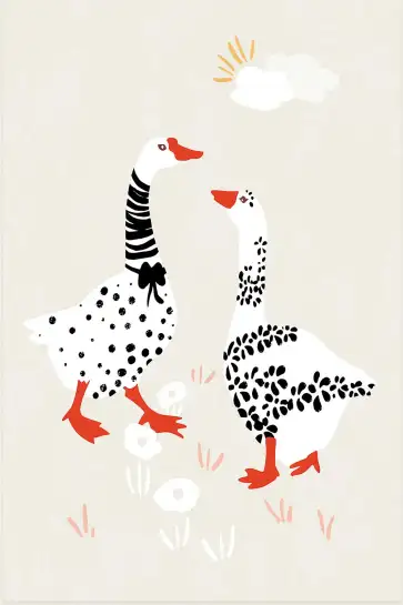 Affiche illustration duo d'oies naïf