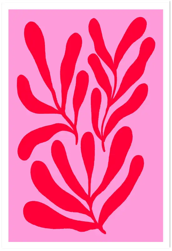 Affiche art abstrait botanique rouge rose