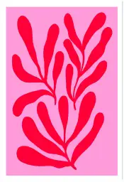 Affiche art abstrait botanique rouge rose