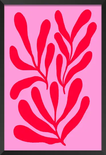 Affiche art abstrait botanique rouge rose