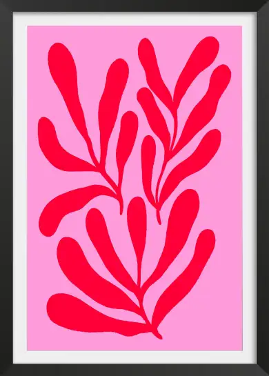 Affiche art abstrait botanique rouge rose