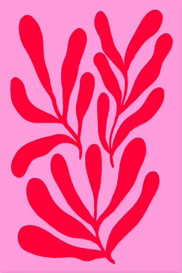 Affiche art abstrait botanique rouge rose