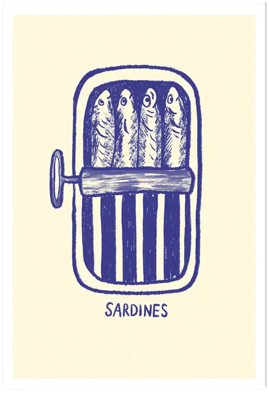 Affiche cuisine sardines bleu