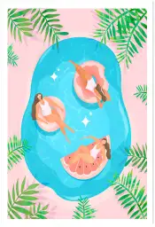 Affiche Eté piscine et baigneuses