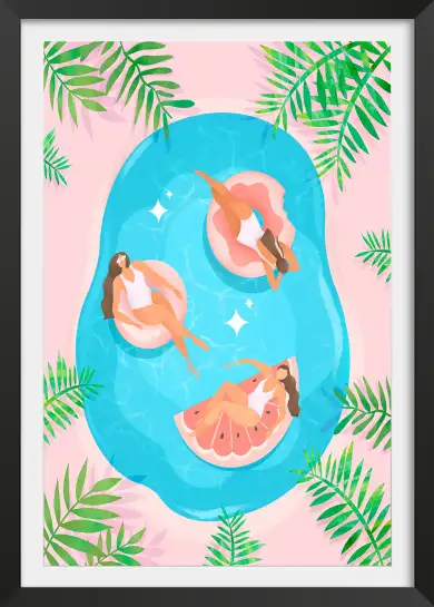 Affiche Eté piscine et baigneuses