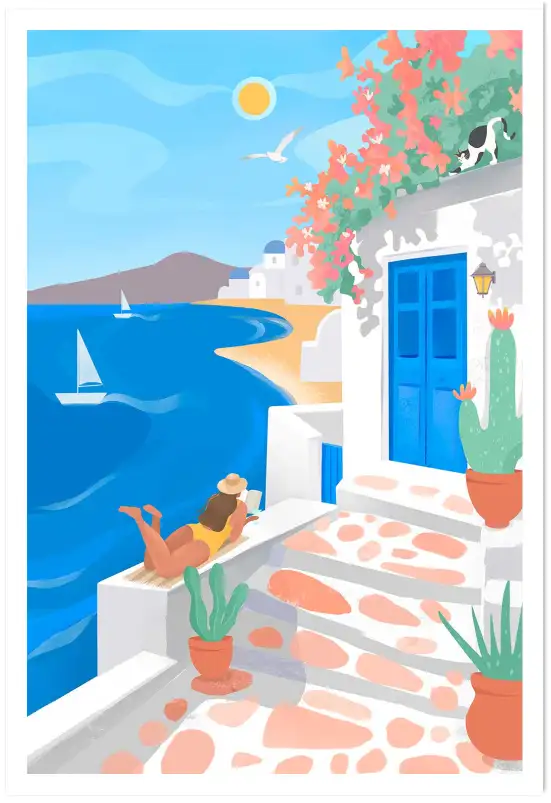 Affiche Grece vacances bord de mer