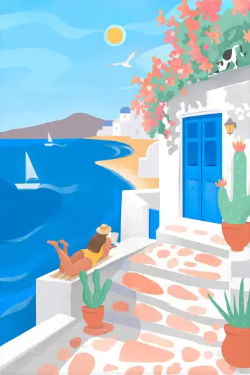 Affiche Grece vacances bord de mer