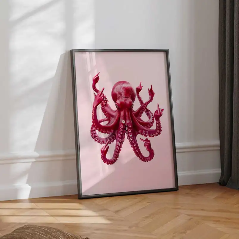Affiche pieuvre insolite en style Pop Art pour une décoration murale originale et contemporaine. Une création décalée.